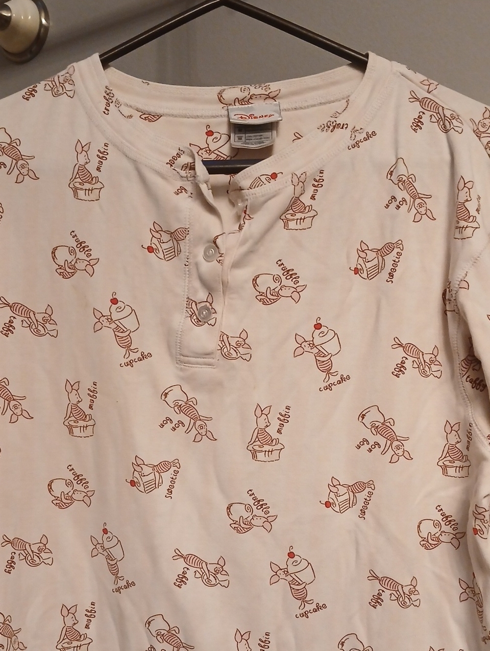 Disney Cream Long-Sleeve Henley Top with Brown Cupcake Print